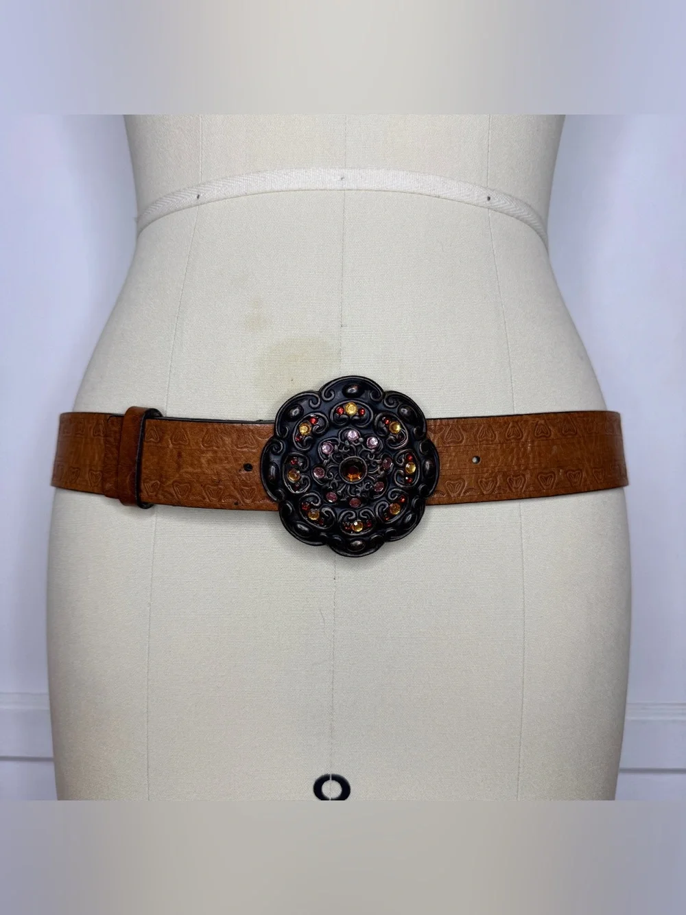 Brown leather buckle belt